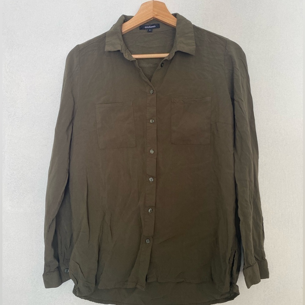 SMALLโ AMBIENCE ARMY GREEN BUTTON DOWN